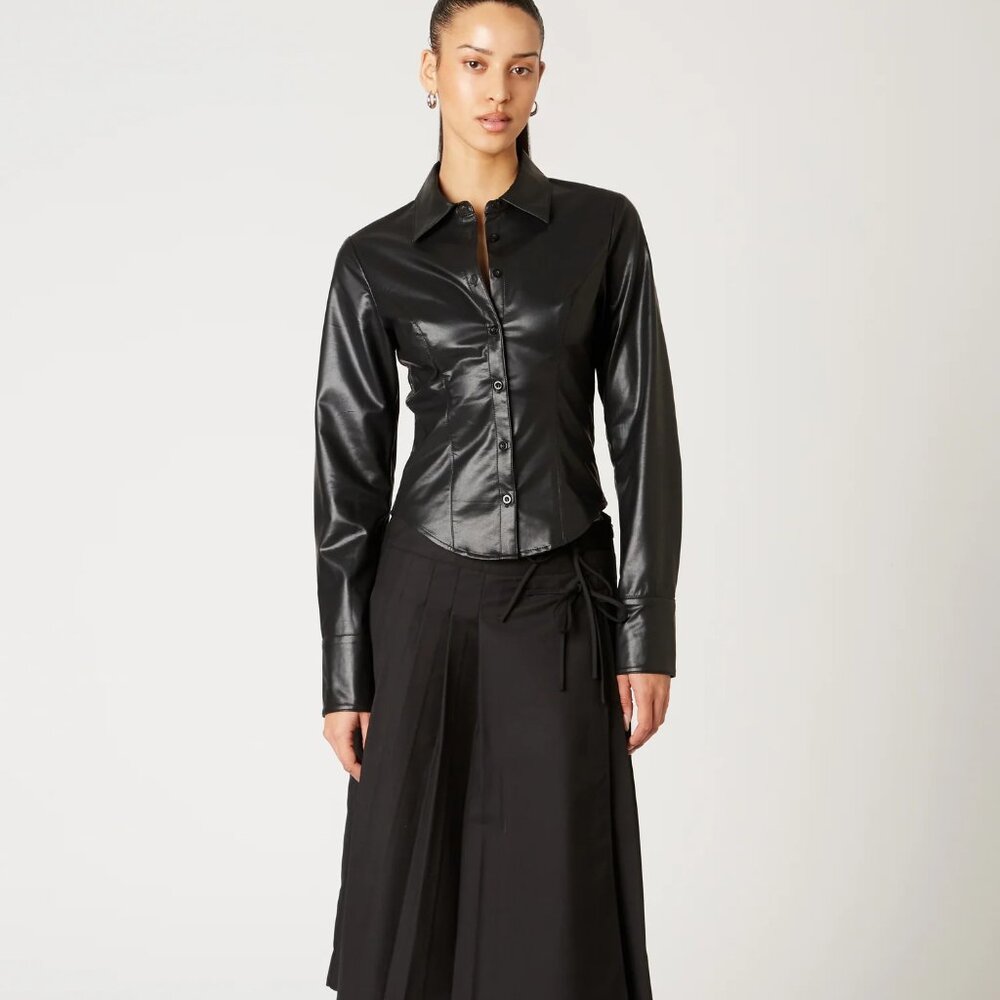 NIA the Brand Brielle Black Faux Leather Shirt – NWT – Size S – MSRP $88 - Picture 2 of 5